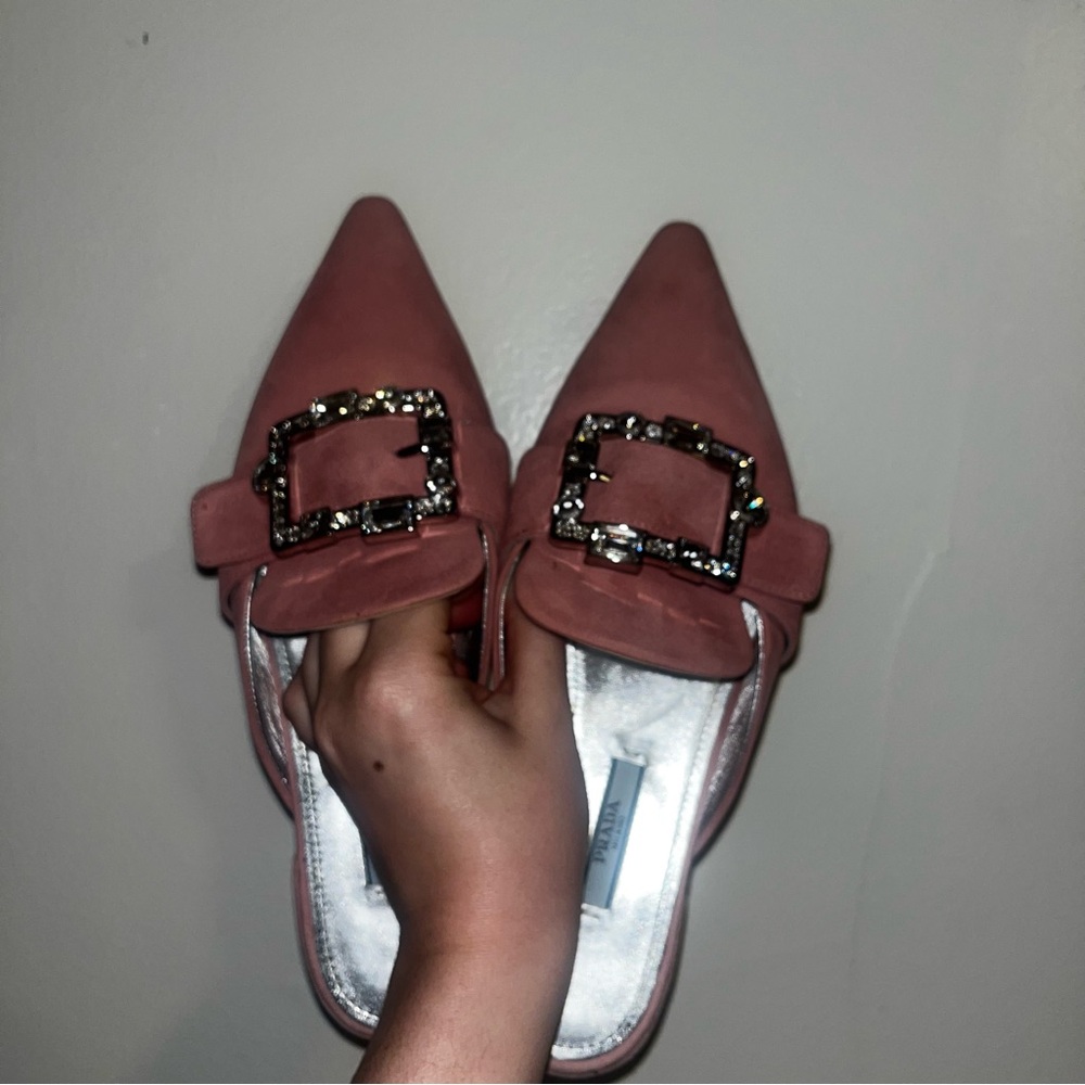 Prada Rose Pink Jeweled Buckle Suede Mule - Picture 6 of 8